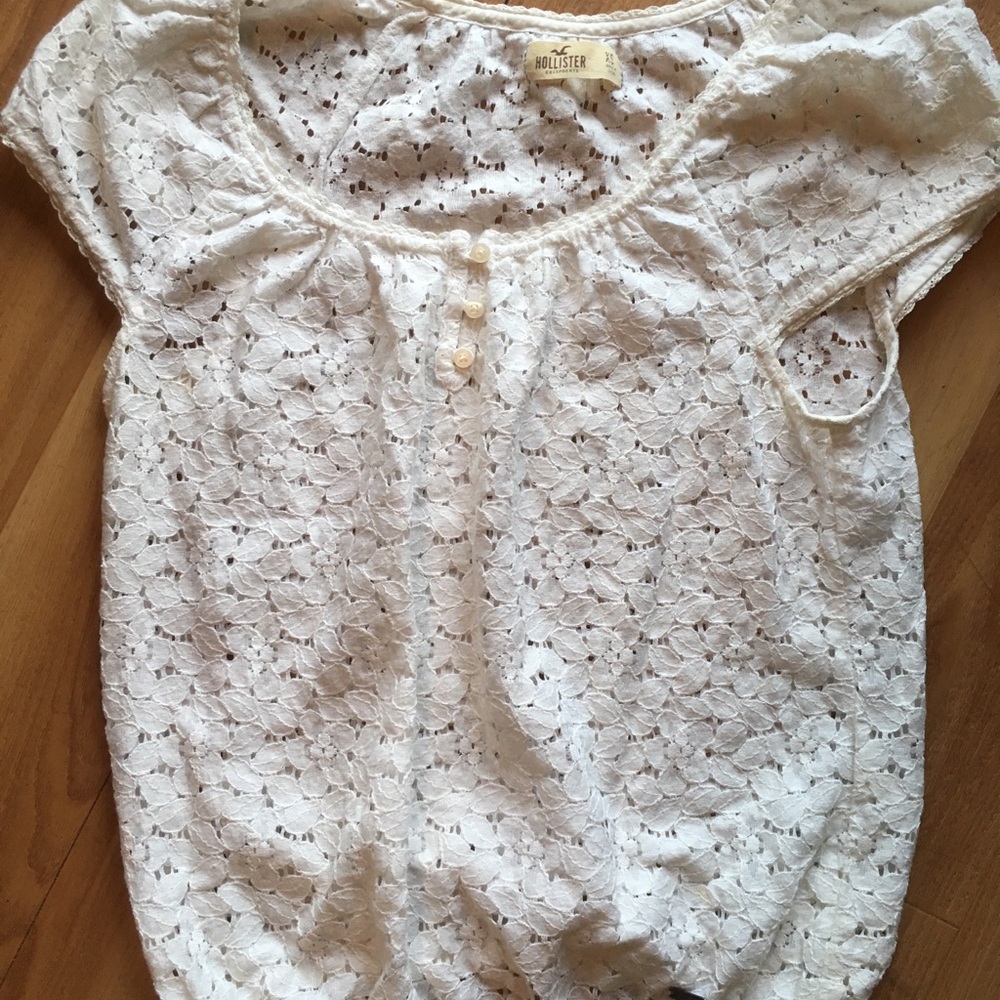 Hollister white lace button peasant top